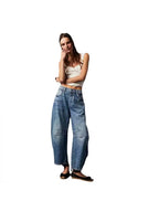 Loose Wide-Leg Pants Mid-Low Waist Washed Trousers Women