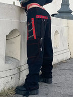 Women'S Casual Polyester Cargo Pants, Low Rise Baggy Rock Style Wide Leg Jeans, with Flap Pockets, Woven Lifestyle Pattern for All Seasons