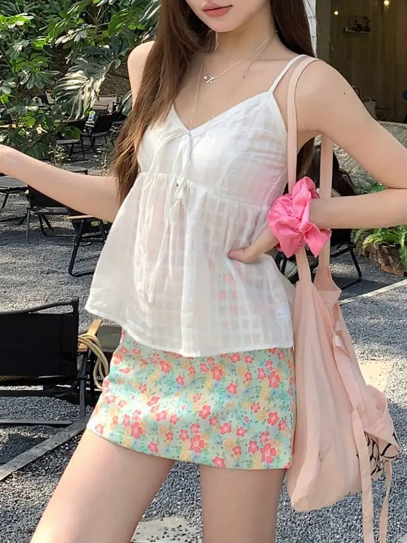 Women's Y2K High Waist Sweet Broken Flower Skirt - Short Wrap Hip Skirt with Floral Print, Pastel Pink/Green/Blue/Purple, Machine Washable Summer Outfits for Beach Parties & Casual to Semi-Formal Wear