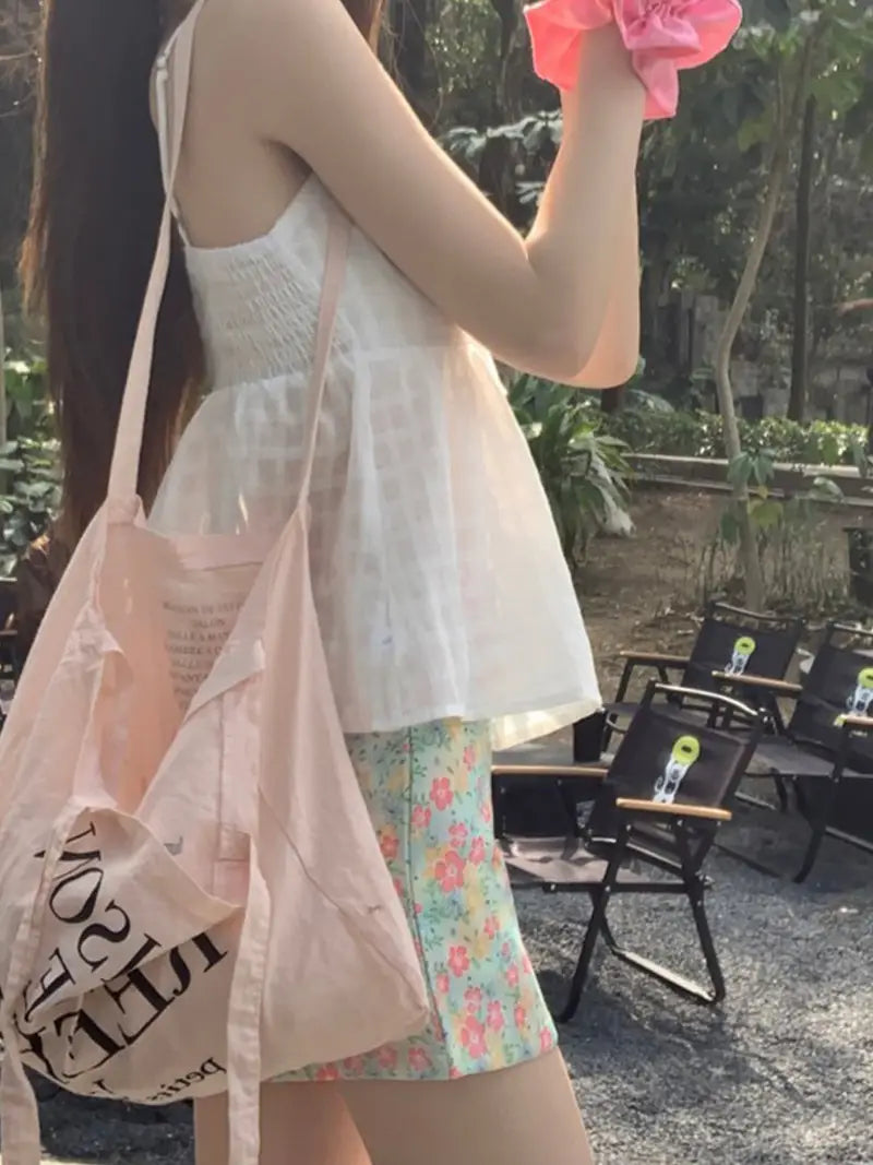 Women's Y2K High Waist Sweet Broken Flower Skirt - Short Wrap Hip Skirt with Floral Print, Pastel Pink/Green/Blue/Purple, Machine Washable Summer Outfits for Beach Parties & Casual to Semi-Formal Wear