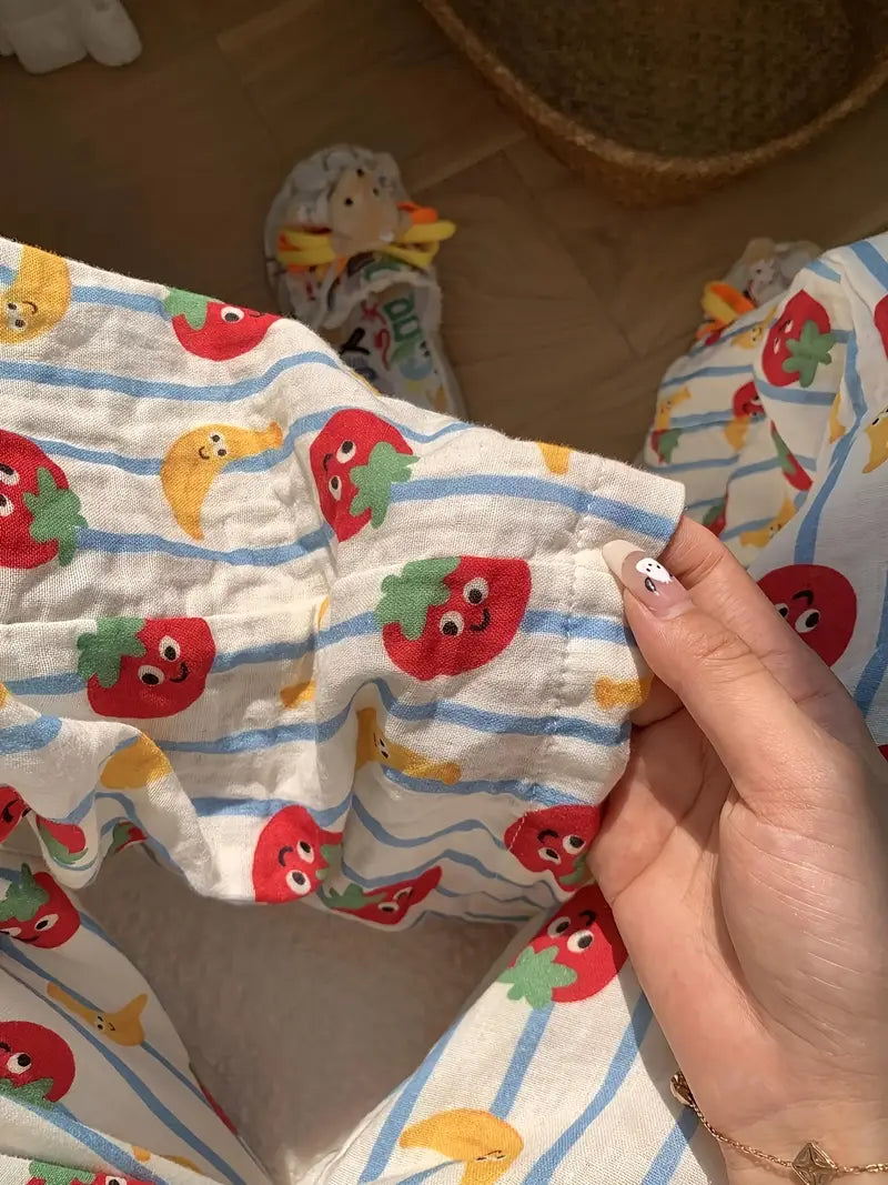 Women'S Sleeping Pants, Waistwide-leg Pants, Pajamas With Stripes And Elastic, Fashion Cute Tomato And Banana Print, Sweet And Comfortable Fabric