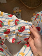 Women'S Sleeping Pants, Waistwide-leg Pants, Pajamas With Stripes And Elastic, Fashion Cute Tomato And Banana Print, Sweet And Comfortable Fabric