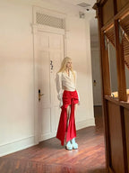 Women'S Sexy Low-Rise A-Line Skirt with Asymmetrical Hem & Red Bow Detail - High-Waisted Short Skirt for Spring/Summer/Fall, Solid Color Fashion, Cute Skirts, Spring Summer Fashion, Feminine Style, Elegant Design